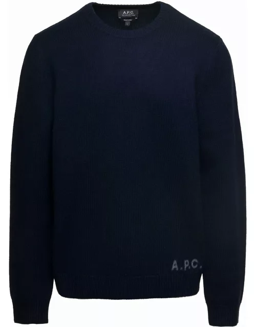 A.P.C. edward Blue Crewneck Sweater With Embroidered Logo In Wool Man