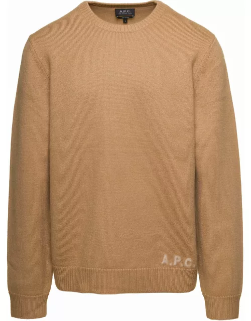 A.P.C. edward Beige Crewneck Sweater With Embroidered Logo In Wool Man