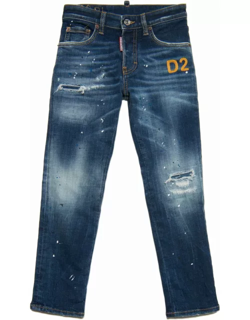 Dsquared2 D2p438u Stanislav Jean Trousers Dsquared Stanislav Jeans Straight Medium Blue Shaded With Breaks And Patche