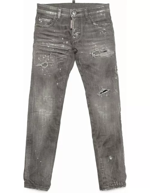 Dsquared2 D2p529m Slim Jean Trousers Dsquared Slim Straight Gray Jeans Shaded With Abrasions And Stain
