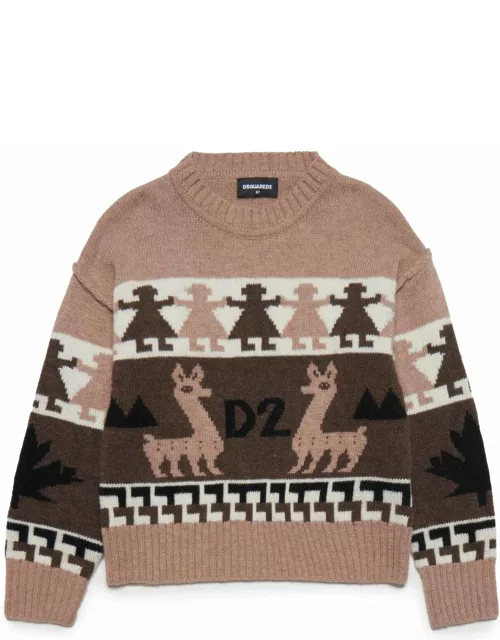 Dsquared2 D2k155u Knitwear Dsquared Inca Pattern Wool-blend Crew-neck Sweater