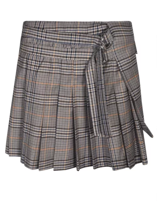 Dondup Check Pattern Pleated Short Skirt