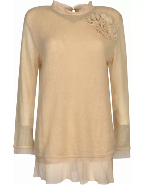 Ermanno Scervino Floral Embroidery Lace Paneled Knit Sweater