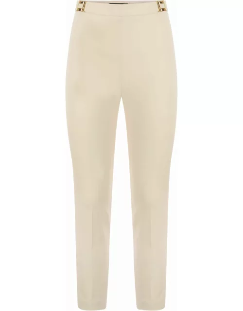 Elisabetta Franchi Straight Crepe Trousers With Logo Plaque