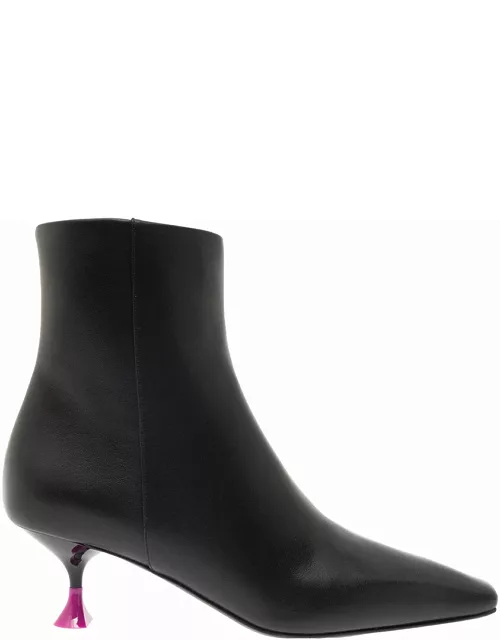 3JUIN Black Ankle Boots With Zip And Contrasting Heel In Leather Woman