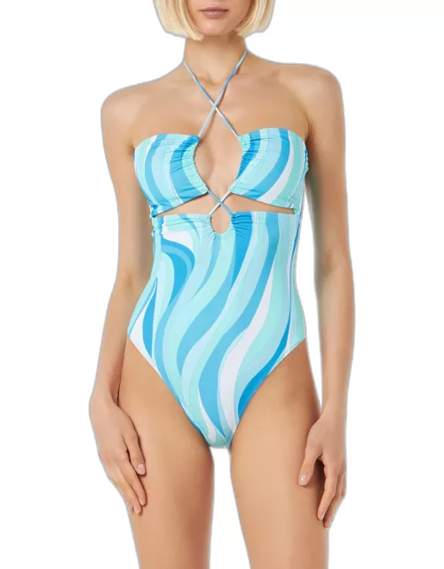 MC2 Saint Barth Cutout One Piece Swimsuit With Wave Print