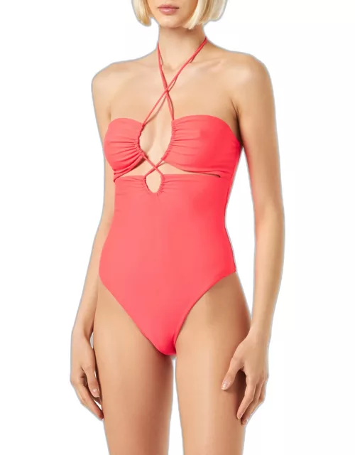 MC2 Saint Barth Fluo Red Cutout One Piece Swimsuit