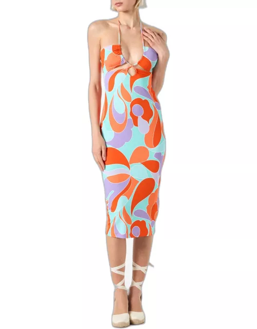 MC2 Saint Barth Longuette Cutout Wave Printed Dress Farah