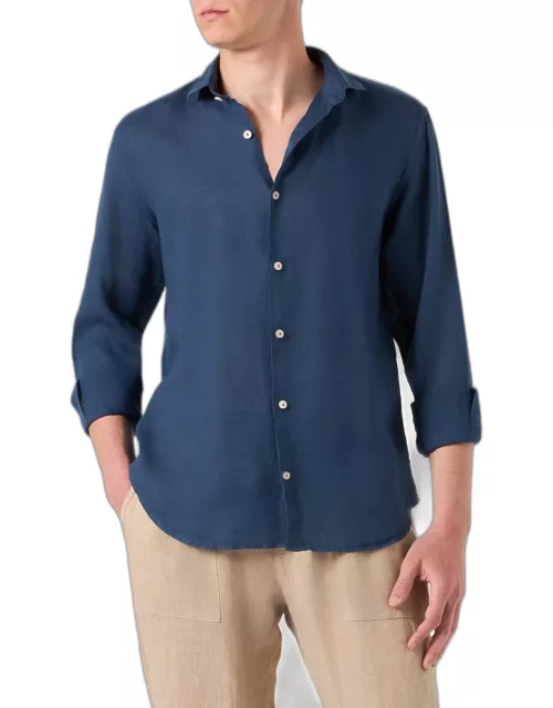 MC2 Saint Barth Man Blue Navy Linen Pamplona Shirt