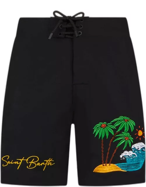 MC2 Saint Barth Man Comfort And Stretch Surf Shorts With Palm Print