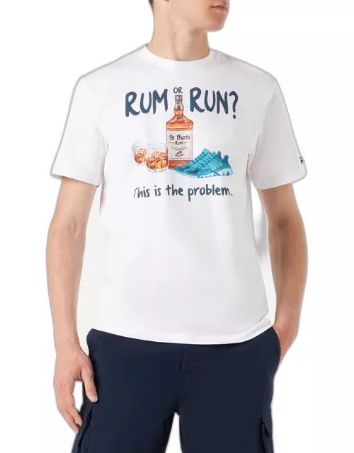 MC2 Saint Barth Man Cotton T-shirt With Rum Or Run Print