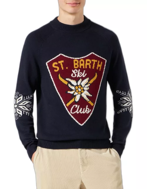 MC2 Saint Barth Man Half-turtleneck Navy Blue Sweater With Print