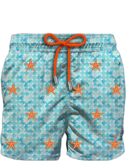 MC2 Saint Barth Man Light Fabric Man Swim Shorts With Starfish Embroidery