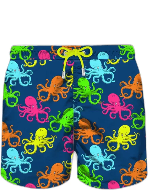 MC2 Saint Barth Man Light Fabric Swim Shorts With Octopus Print