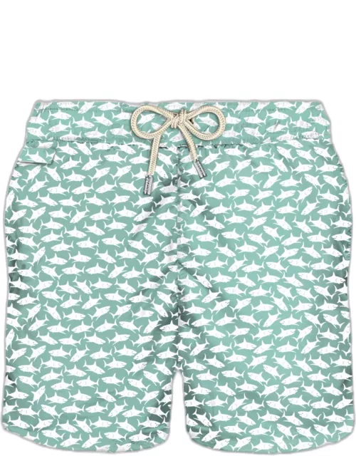 MC2 Saint Barth Man Light Fabric Swim Shorts With Sharks Print
