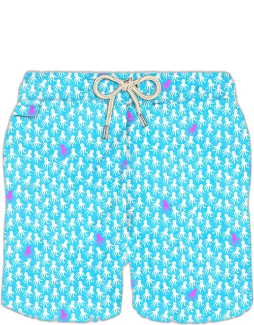MC2 Saint Barth Man Light Fabric Swim Shorts With White And Fuchsia Octopus Print
