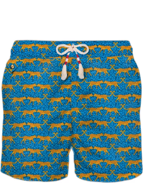MC2 Saint Barth Man Light Fabric Swim Shorts With Wild Cat Print