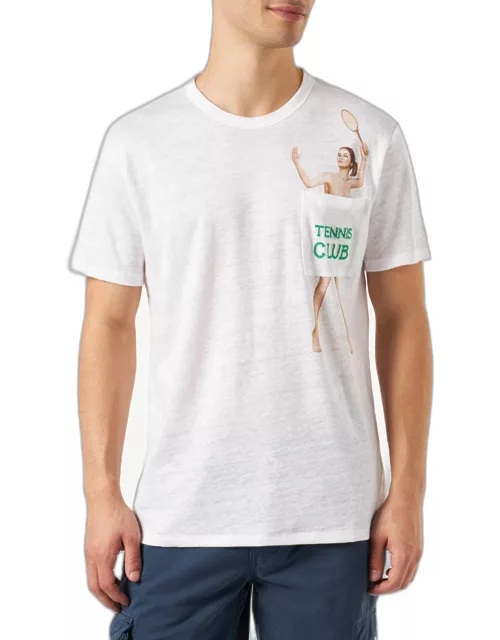 MC2 Saint Barth Man Linen Jersey T-shirt With Tennis Club Embroidery