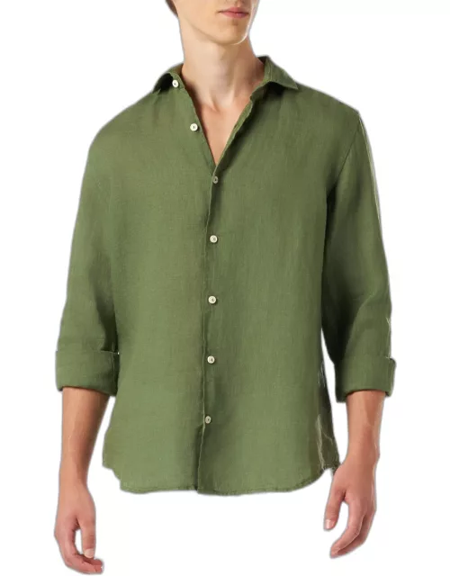 MC2 Saint Barth Man Linen Military Green Shirt