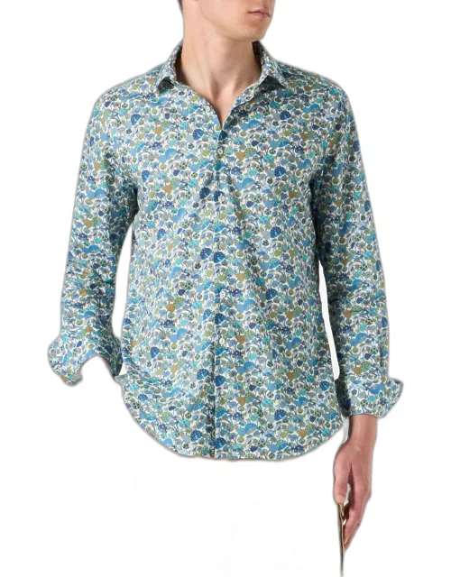 MC2 Saint Barth Man Muslin Cotton Sikelia Shirt With Mushroom Print Liberty Special Edition