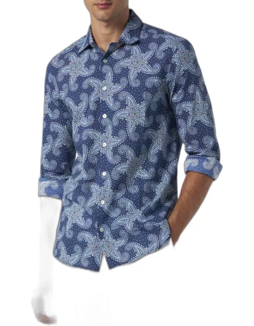 MC2 Saint Barth Man Muslin Cotton Sikelia Shirt With Paisley Star Print