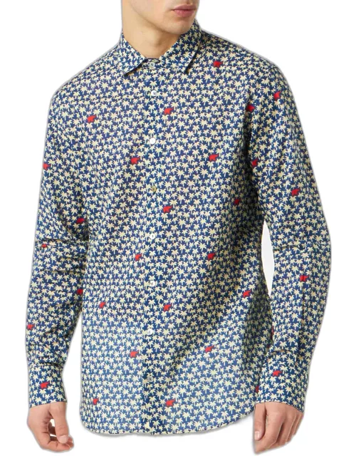 MC2 Saint Barth Man Muslin Cotton Sikelia Shirt With Palm Print