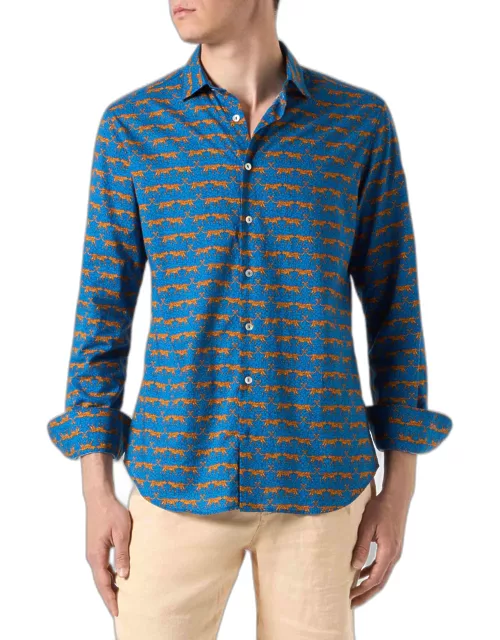 MC2 Saint Barth Man Muslin Cotton Sikelia Shirt With Wild Cat Print