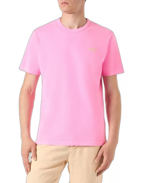 MC2 Saint Barth Man Pink Cotton T-shirt With St. Barth Embroidery