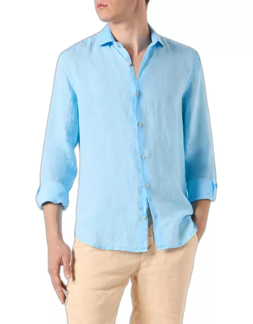 MC2 Saint Barth Man Water Color Light Blue Linen Pamplona Shirt