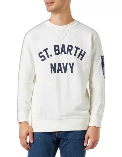 MC2 Saint Barth Man White Sweatshirt With St. Barth Navy Print