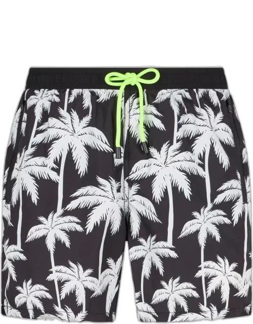 MC2 Saint Barth Man Zipped Swim Shorts With Palm Print
