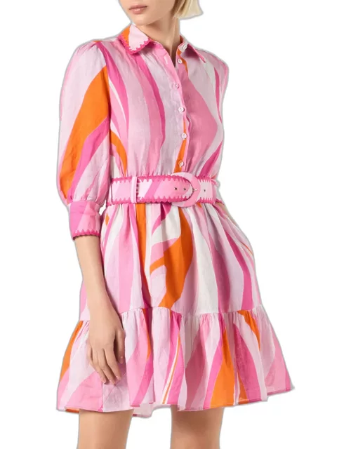 MC2 Saint Barth Shape Wave Print Linen Short Dress Daisy