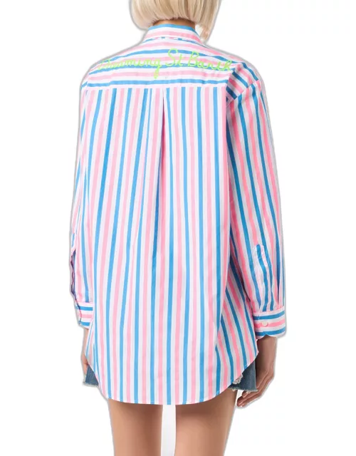 MC2 Saint Barth Striped Cotton Shirt With Dreaming St. Barth Embroidery