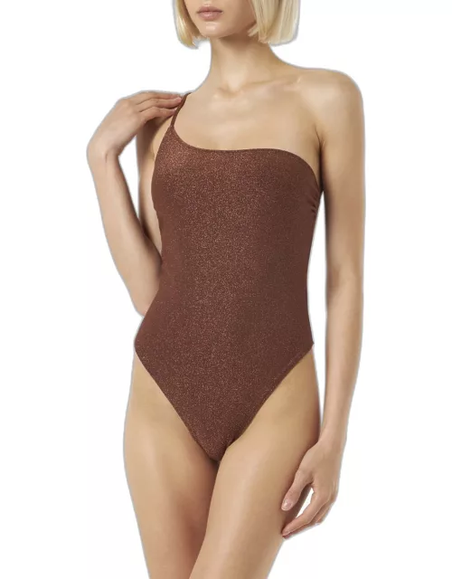 MC2 Saint Barth Woman Brown Lurex One Shoulder One-piece Swimsuit