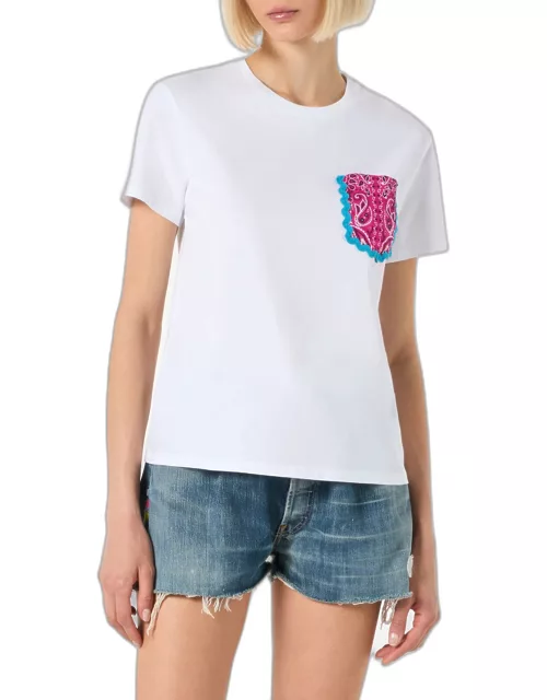 MC2 Saint Barth Woman Cotton T-shirt With Bandanna Print Pocket