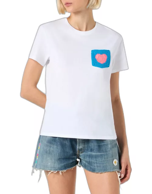 MC2 Saint Barth Woman Cotton T-shirt With Heart Crochet Pocket
