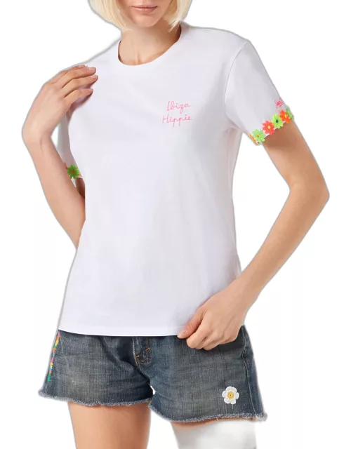 MC2 Saint Barth Woman Cotton T-shirt With Ibiza Hippie Embroidered