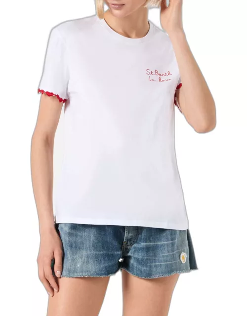MC2 Saint Barth Woman Cotton T-shirt With St. Barth In Love Embroidery