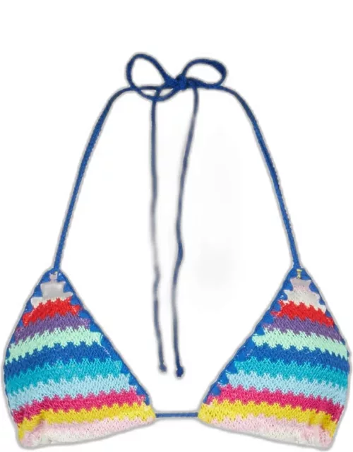 MC2 Saint Barth Woman Crochet Triangle Top Swimsuit With Multicolor Stripe
