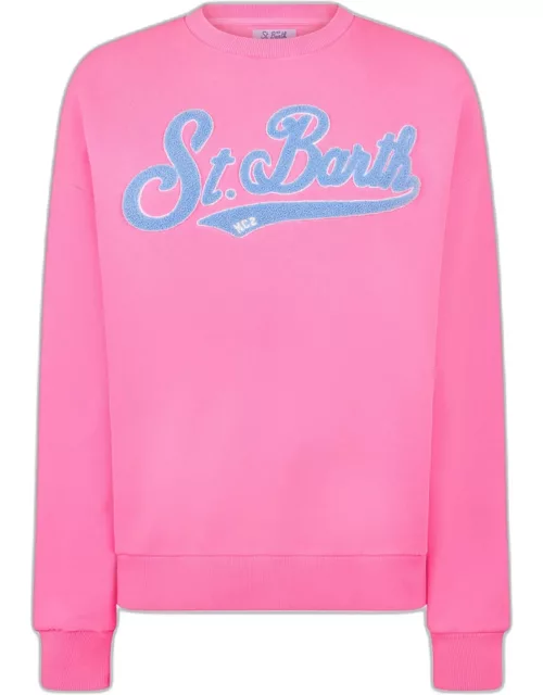 MC2 Saint Barth Woman Fluo Pink Sweatshirt With St. Barth Embroidery