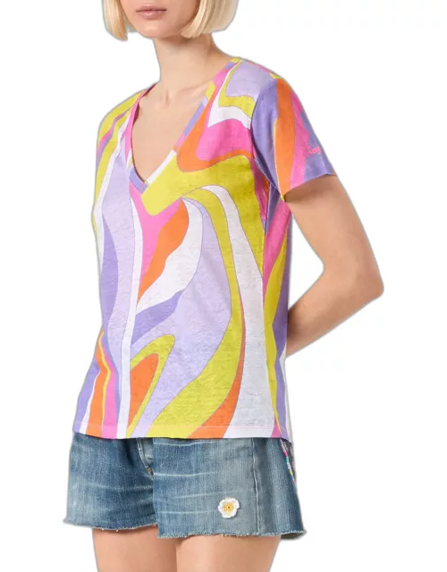 MC2 Saint Barth Woman Linen T-shirt With Wave Print