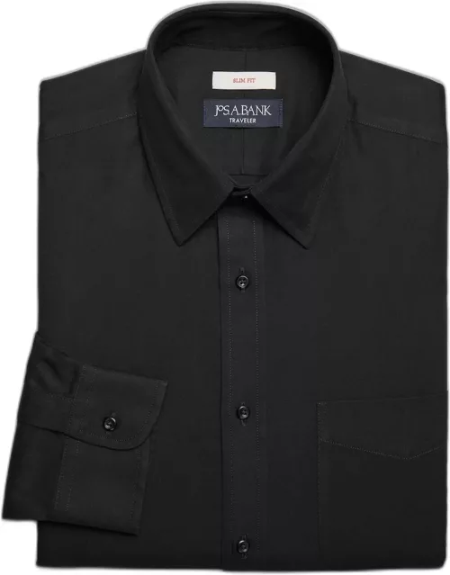 JoS. A. Bank Men's Traveler Collection Slim Fit Solid Dress Shirt, Black