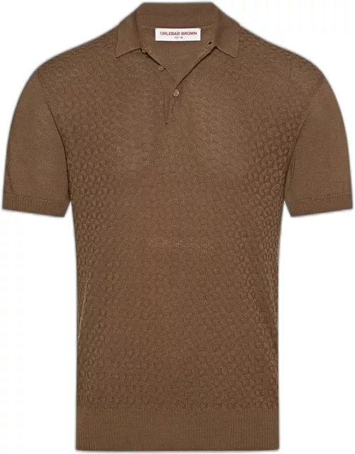 Orlebar Brown  Night Iris Checkerboard Resort Placket Silk Polo Shirt