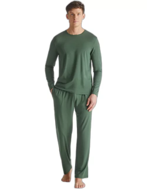 Derek Rose Men's Lounge Trousers Basel Micro Modal Stretch Hunter Green