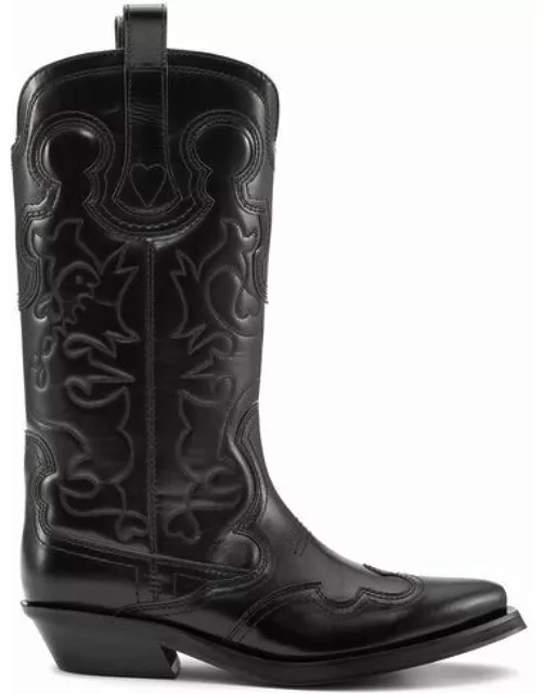 GANNI Mid Shaft Embroidered Western Boots in Black