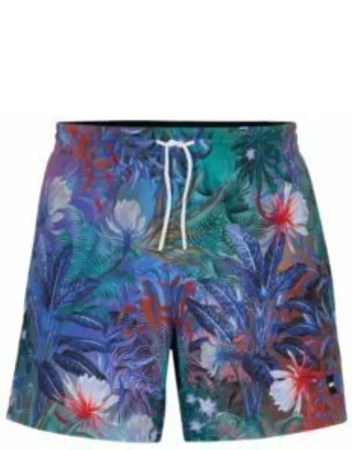 Floral-print swim shorts with logo detail- Blue Men's Swim Short