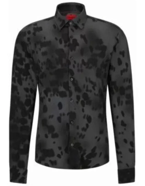 Slim-fit shirt in seasonal-print canvas- Dark Grey Men's Shirt