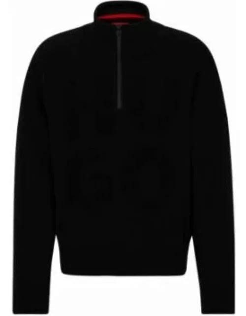 Zip-neck sweater with stacked-logo jacquard- Black Men's Sweater