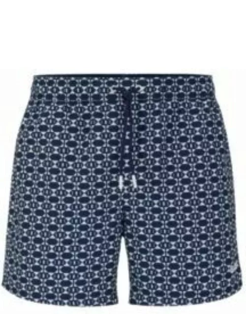 Recycled-material swim shorts with seasonal print- Dark Blue Men's Swim Short