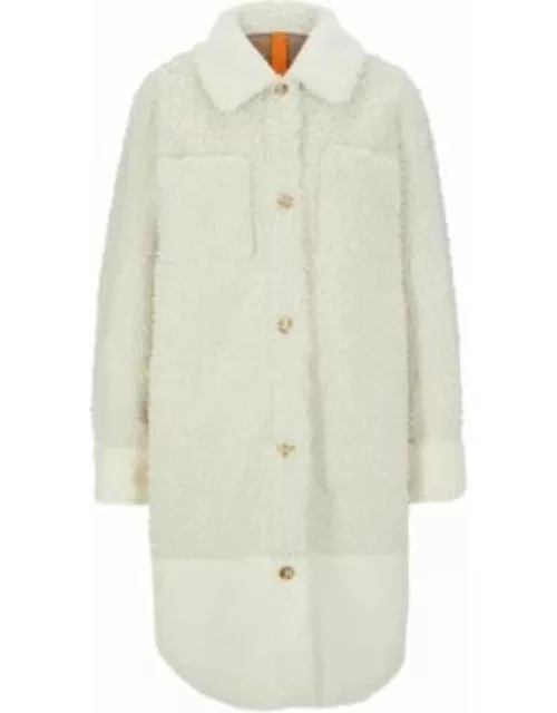 Relaxed-fit teddy coat with patch pockets- White Women's Formal Coat